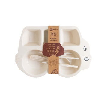 Cartoon Car-Shaped Baby Feeding Plate with Spoon & Fork – Multi-Compartment Design