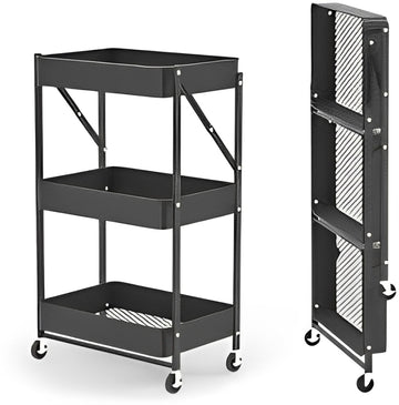 3-Tier Folding Kitchen Storage Trolley – Mobile Utility Rack for Home, Dining & Office Use