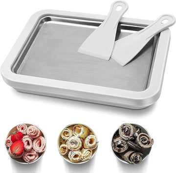 Rolled Ice Cream Maker Pan – DIY Frozen Yogurt & Dessert Plate with Scrapers