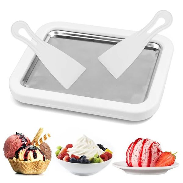 Rolled Ice Cream Maker Pan – DIY Frozen Yogurt & Dessert Plate with Scrapers