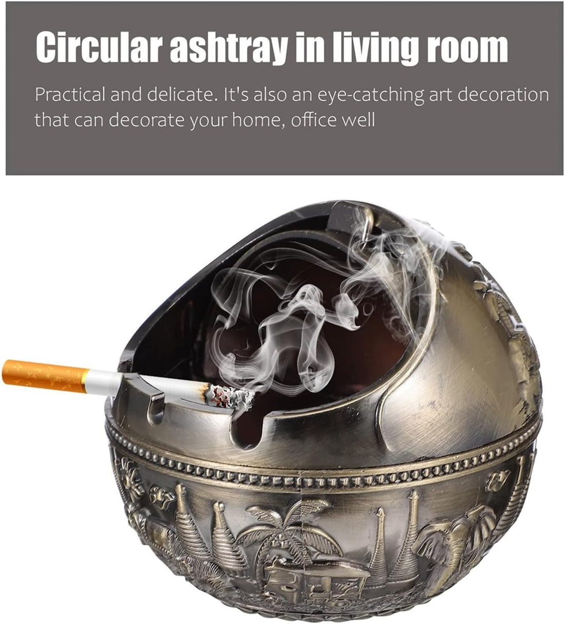 Retro Metal Round Cigarette Ashtray with Lid – Windproof & Stylish