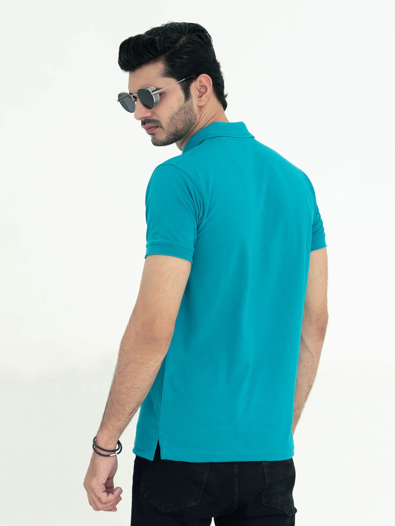 Sea Green Pique Polo Shirt For Men