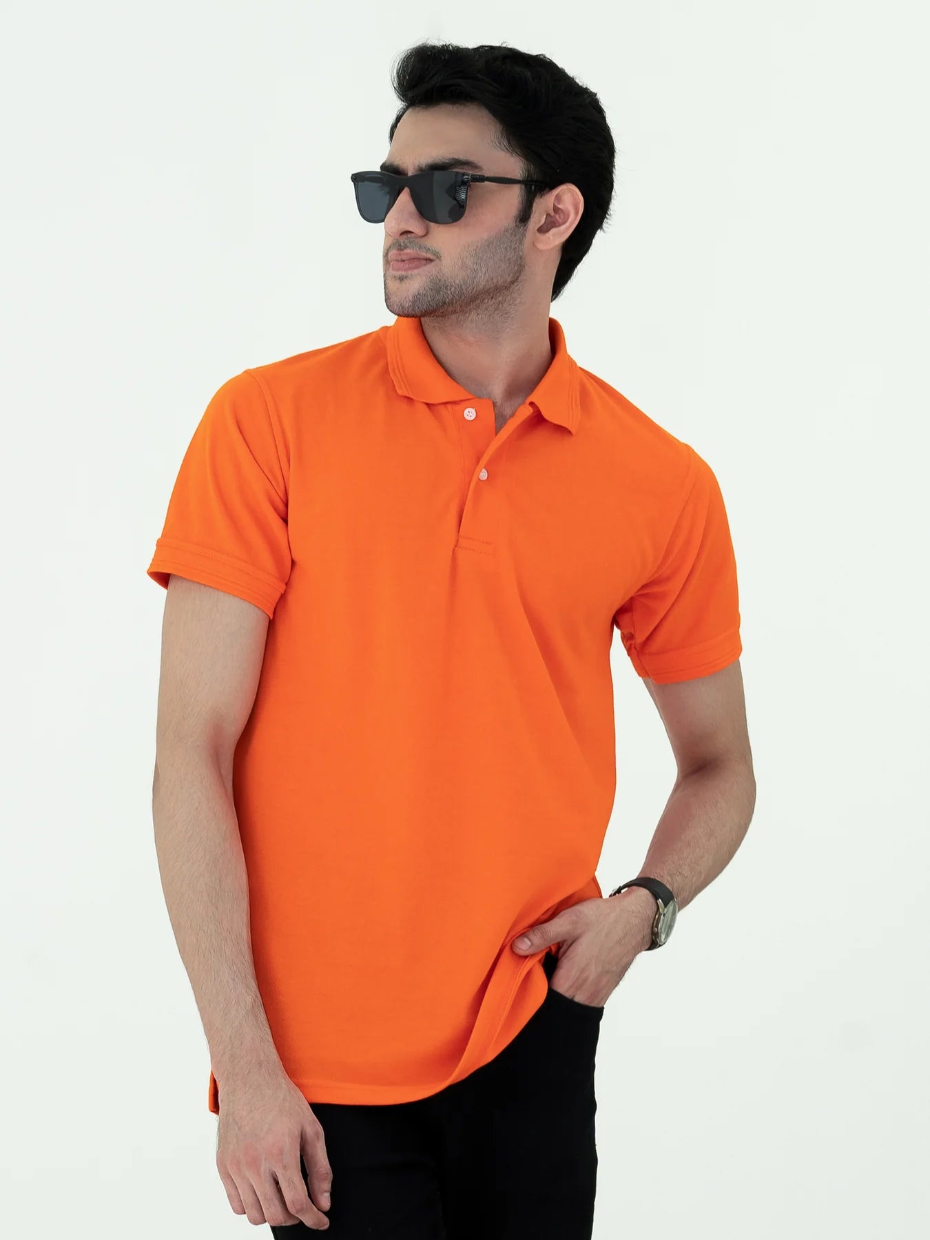 Orange Basic Cotton Polo Shirt For Men