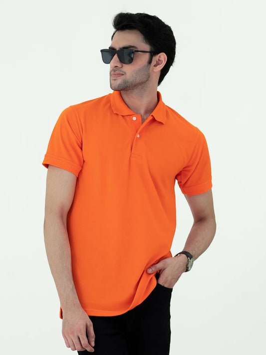 Orange Basic Cotton Polo Shirt For Men