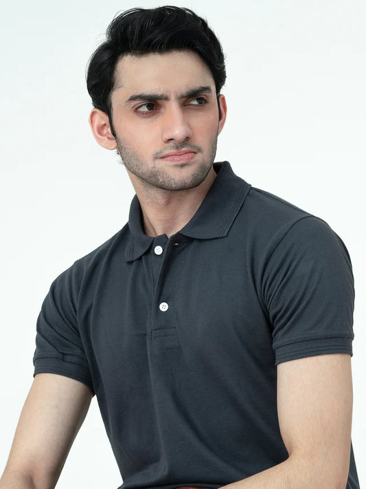 Grey Basic Polo Shirt For Men