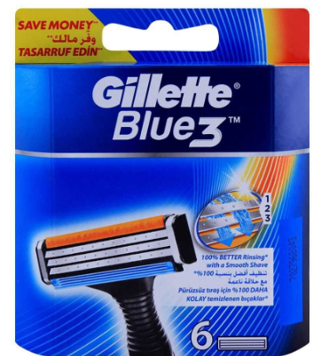 Gillette Blue 3 Cartridges, Razor Blades, 6-Pack