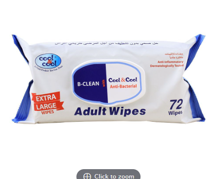 Cool & Cool B-Clean Anti-Bacterial Adult Wipes, 72-Pack