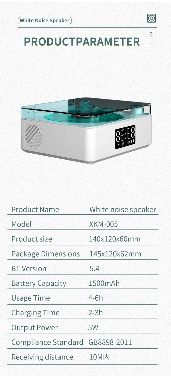 Bluetooth White Noise Speaker with Digital Display – Rechargeable Sleep Sound Machine