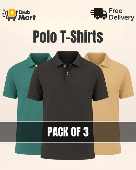 Pack of 3 - Polo Shirt For Men (Dark Grey, Sea Green, Foan)