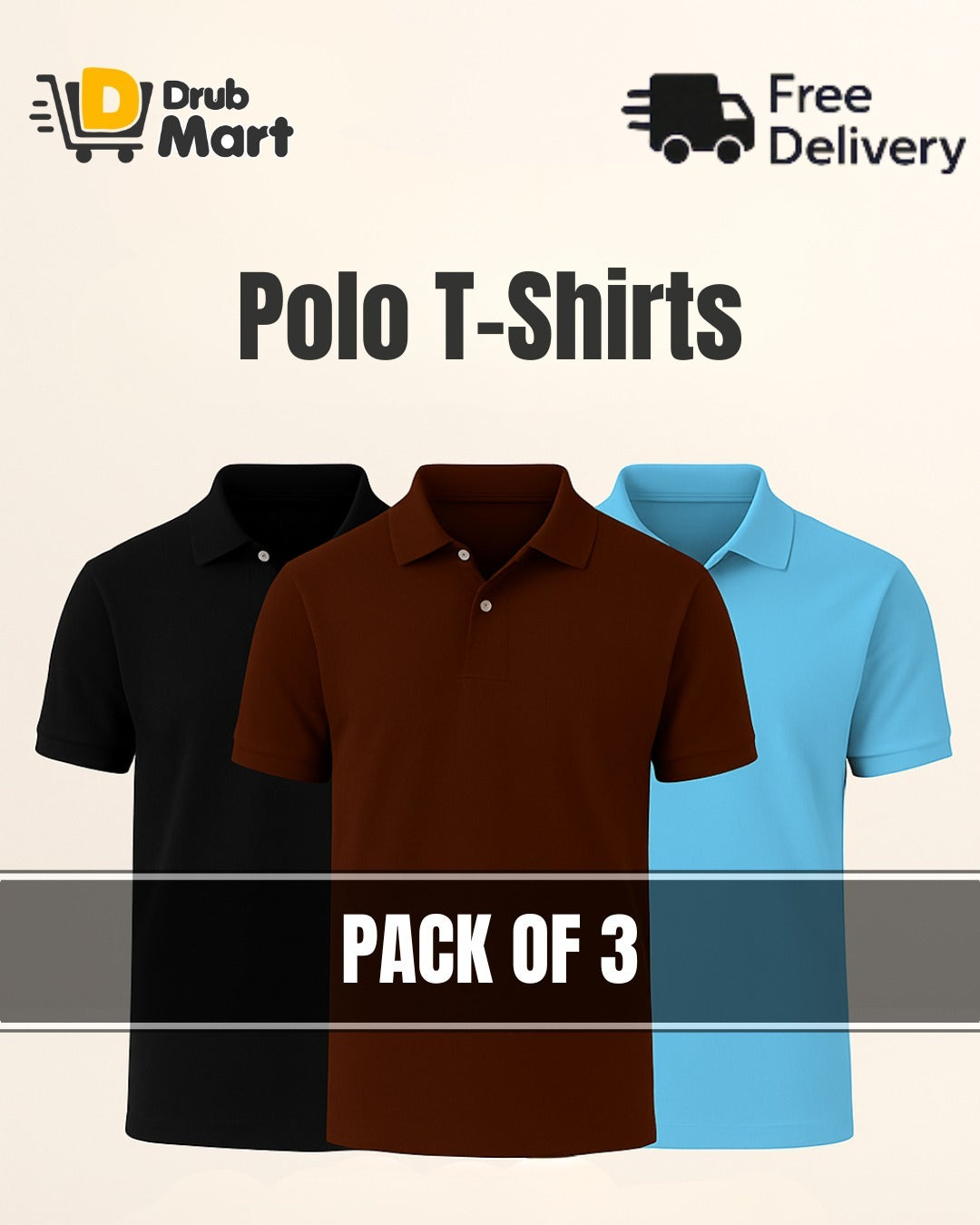 Pack of 3 - Polo Shirt For Men (Dark Brown, Sky Blue ,Black)