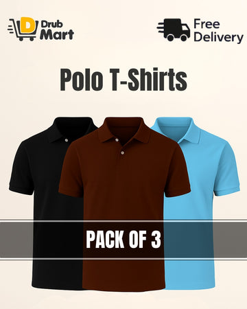 Pack of 3 - Polo Shirt For Men (Dark Brown, Sky Blue ,Black)