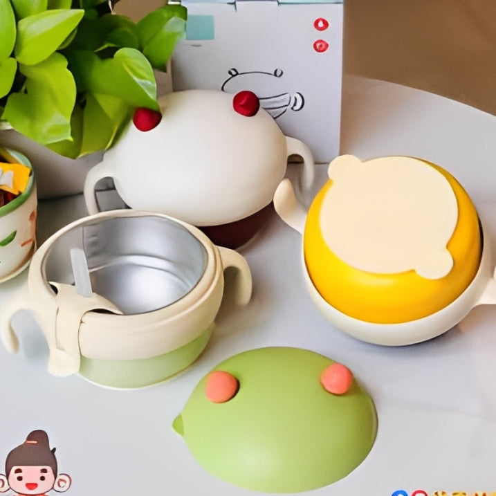 Cute Cartoon Baby Food Bowl with Dual Handles – Spill-Proof Design