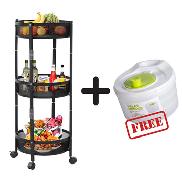 Buy 1 Rolling 3-Tier Storage Rack & Get 1 Salad Spinner FREE – Multi-Purpose Organizer