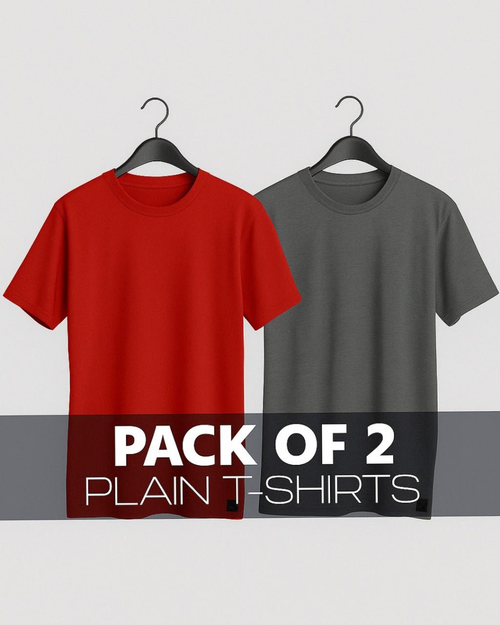 Pack of 2 - Regular Fit T-Shirts (Red, Grey)