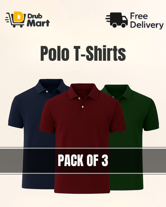 Pack of 3 - Polo Shirt For Men (Maroon, Bottle Green, Navy Blue)