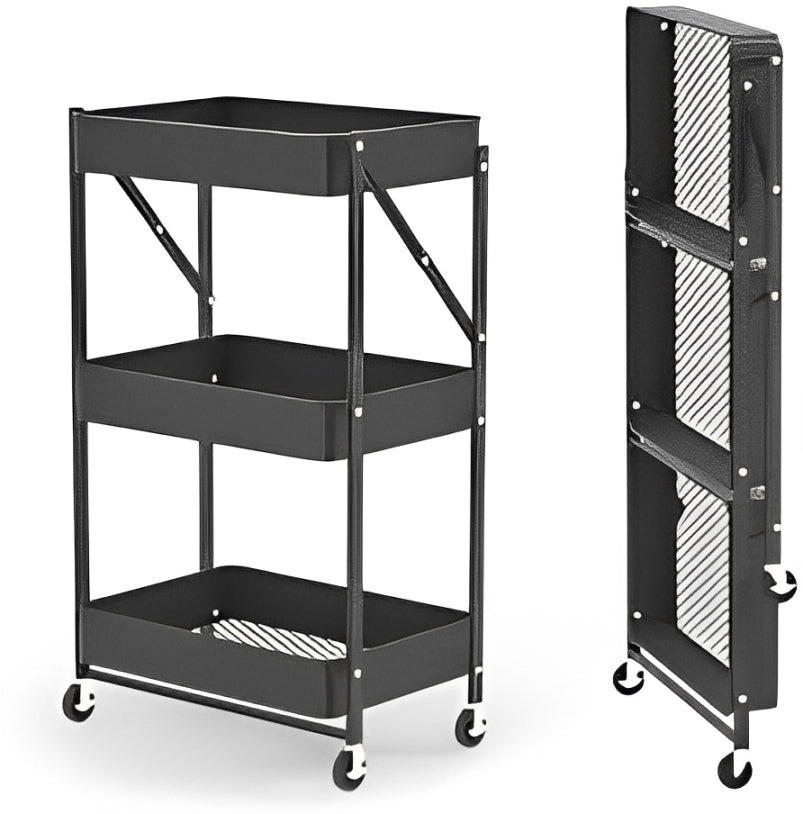 3-Tier Folding Kitchen Storage Trolley – Mobile Utility Rack for Home, Dining & Office Use