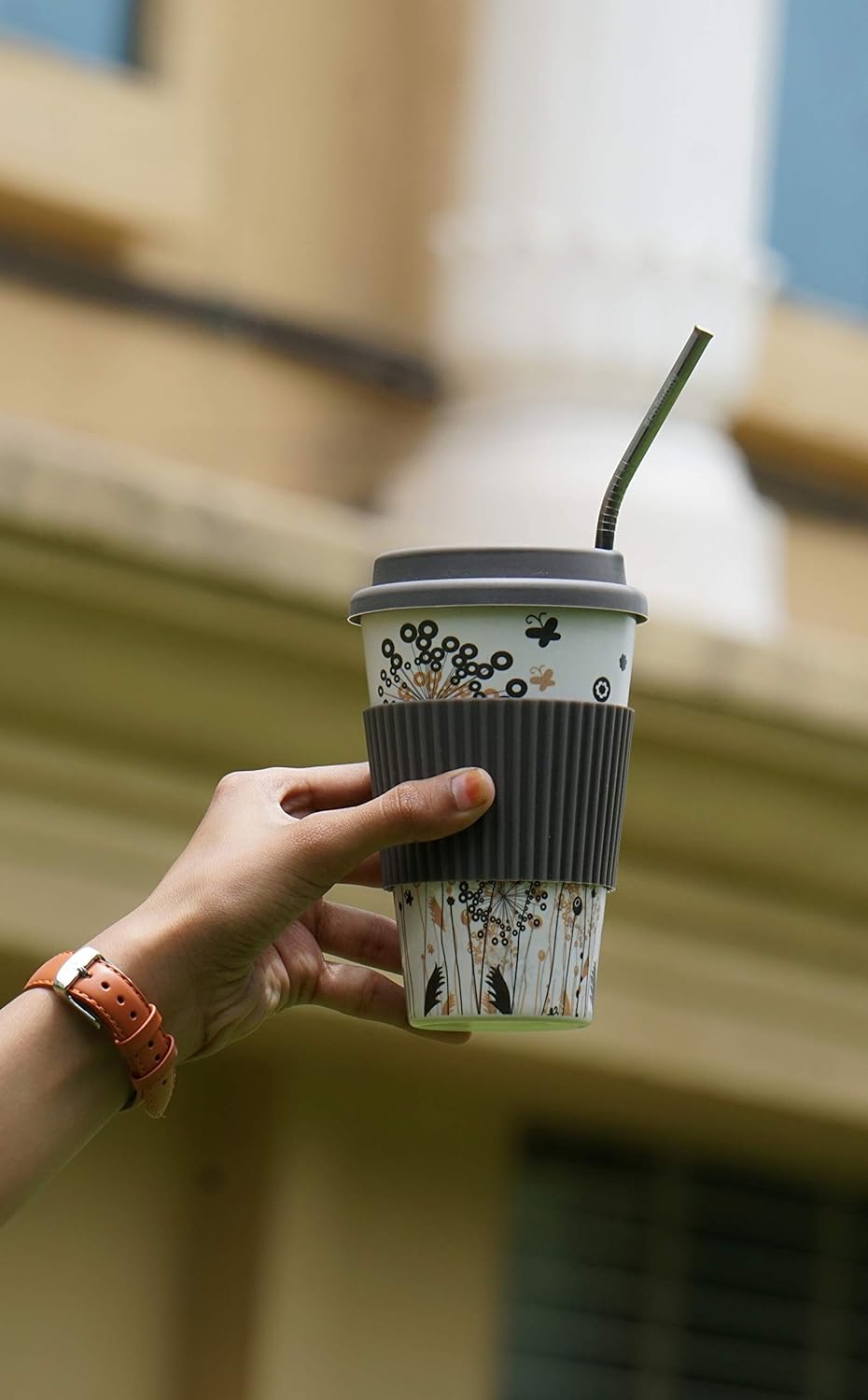 Eco-Friendly Bamboo Fiber Cup with Lid – Reusable Travel Mug, Lightweight & Durable