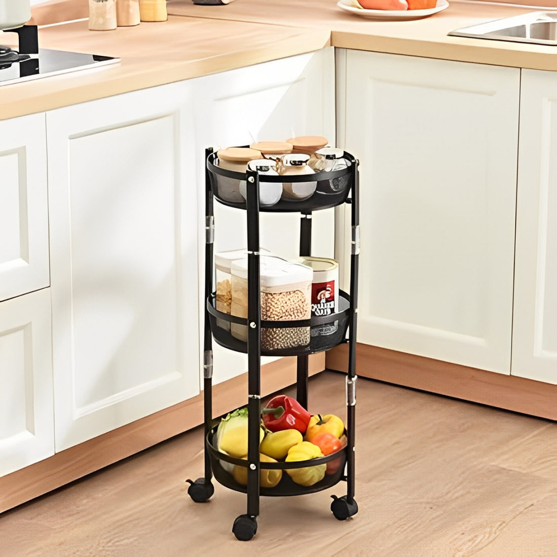 3-Tier Foldable Storage Trolley Rack – Portable Rolling Organizer