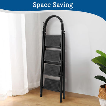 StepSmart Space-Saver Folding Ladder | 4-Step Heavy-Duty Foldable Step Ladder