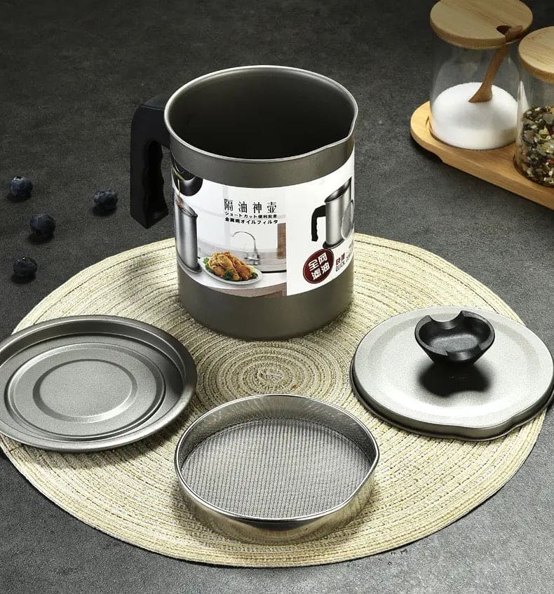 Stainless Steel Oil Filter Pot with Fine Mesh Strainer