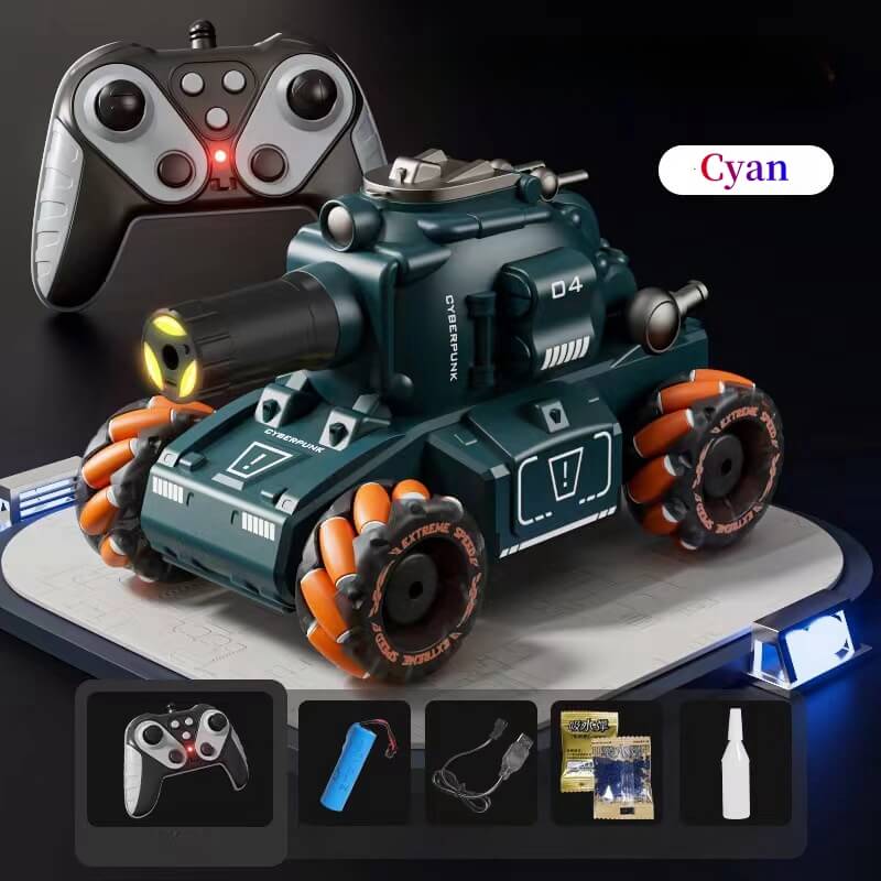Electric RC Jelly Blaster Tank Toy for Kids – Smoke Effect, LED Wheels & 360° Rotation